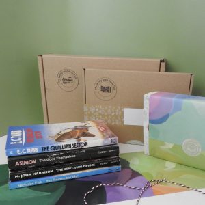 A stack of vintage science fiction books